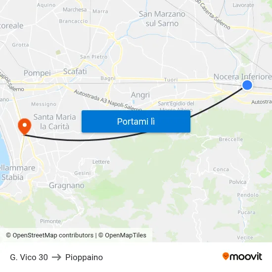 G. Vico 30 to Pioppaino map