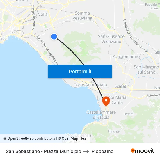 San Sebastiano - Piazza Municipio to Pioppaino map