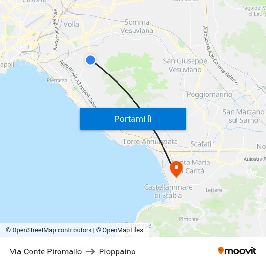 Via Conte Piromallo to Pioppaino map