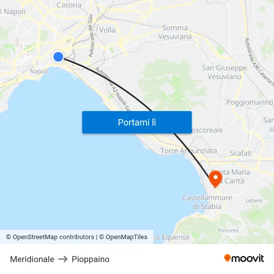 Meridionale to Pioppaino map