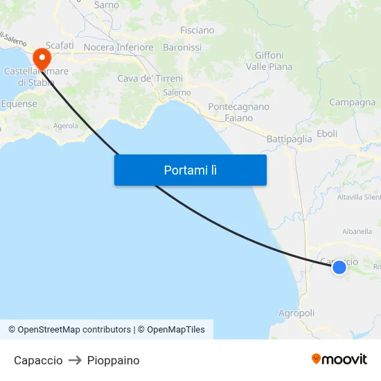 Capaccio to Pioppaino map