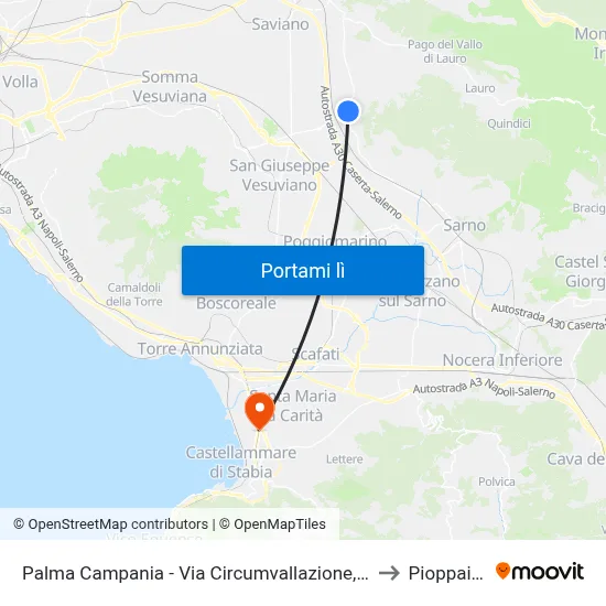 Palma Campania  - Via Circumvallazione, 126 to Pioppaino map