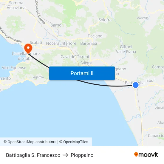 Battipaglia S. Francesco to Pioppaino map