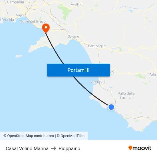 Casal Velino Marina to Pioppaino map