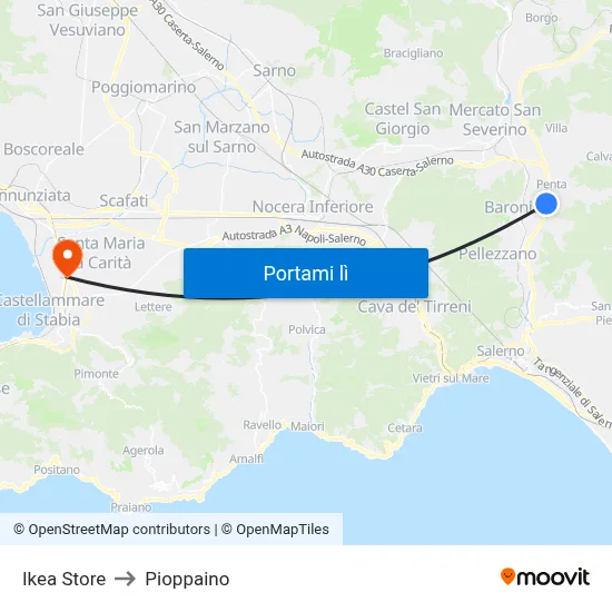 Ikea Store to Pioppaino map