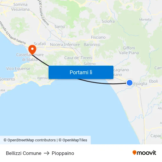 Bellizzi Comune to Pioppaino map