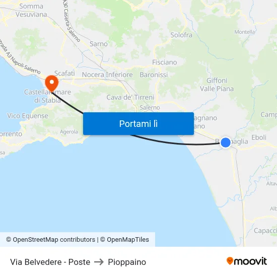 Via Belvedere - Poste to Pioppaino map