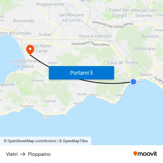 Vietri to Pioppaino map