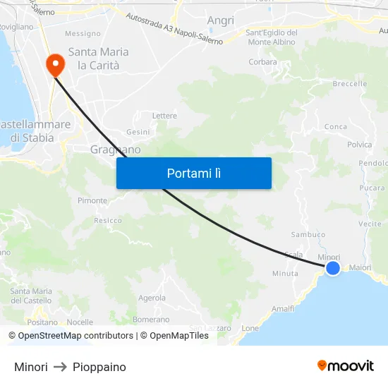 Minori to Pioppaino map