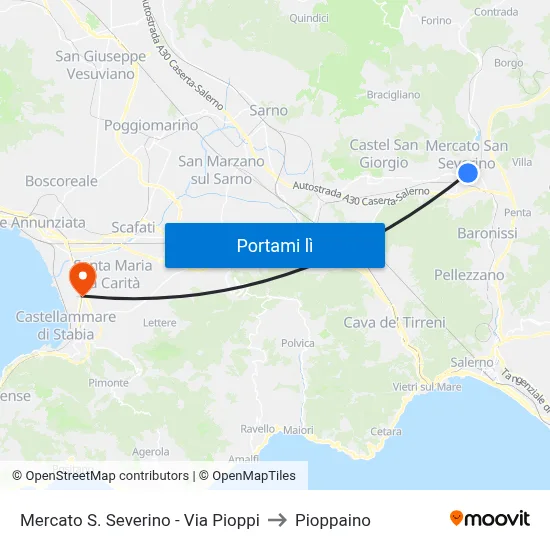 Mercato S. Severino - Via Pioppi to Pioppaino map