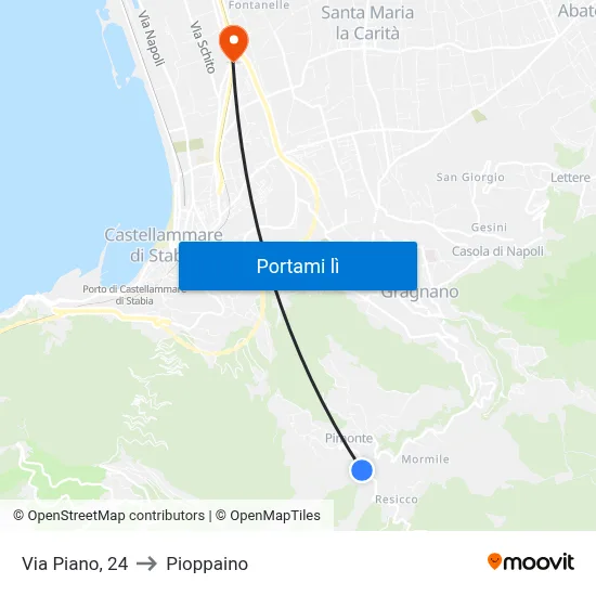 Via Piano, 24 to Pioppaino map