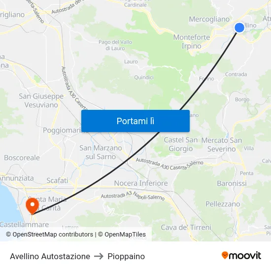 Avellino Autostazione to Pioppaino map