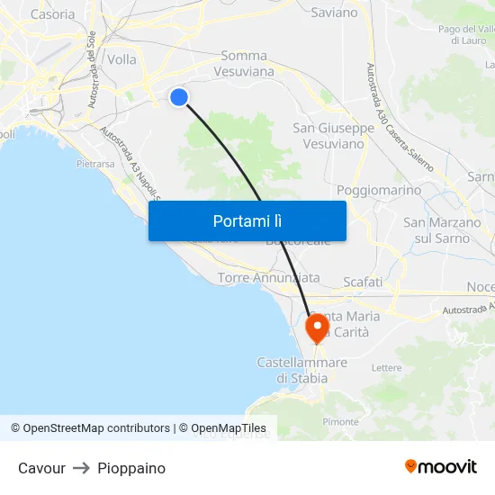 Cavour to Pioppaino map