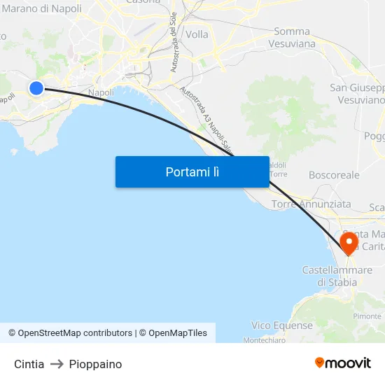 Cintia to Pioppaino map
