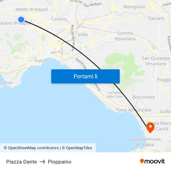 Piazza Dante to Pioppaino map