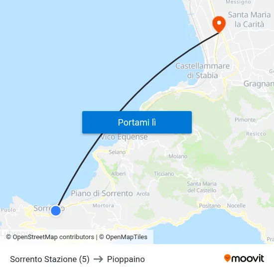 Sorrento Stazione (5) to Pioppaino map