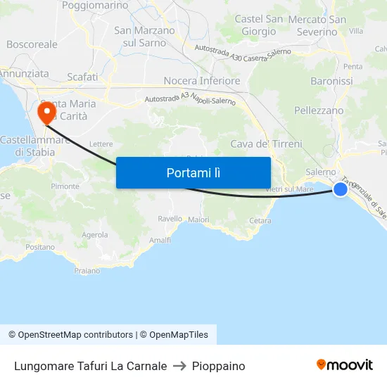 Lungomare Tafuri La Carnale to Pioppaino map