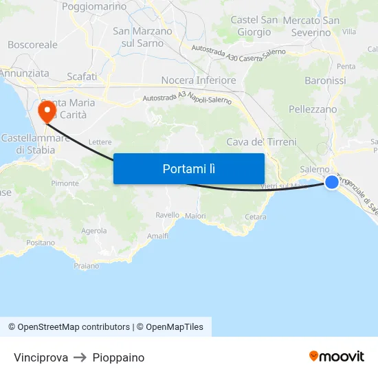 Vinciprova to Pioppaino map
