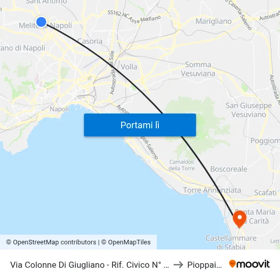 Via Colonne Di Giugliano - Rif. Civico N° 18 to Pioppaino map