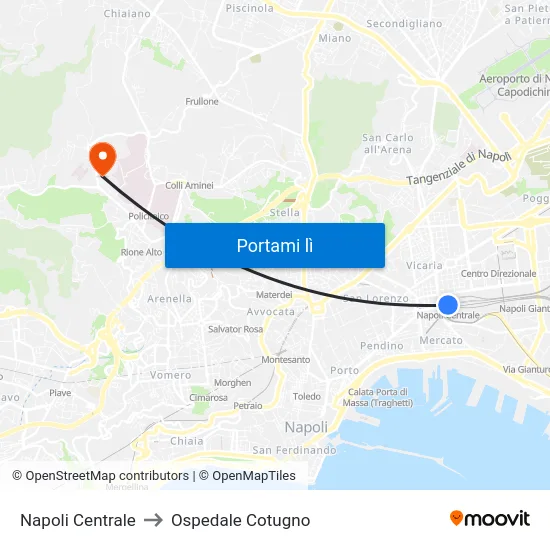 Napoli Centrale to Ospedale Cotugno map