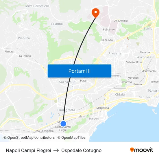 Napoli Campi Flegrei to Ospedale Cotugno map