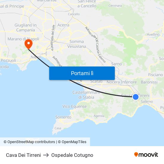 Cava Dei Tirreni to Ospedale Cotugno map