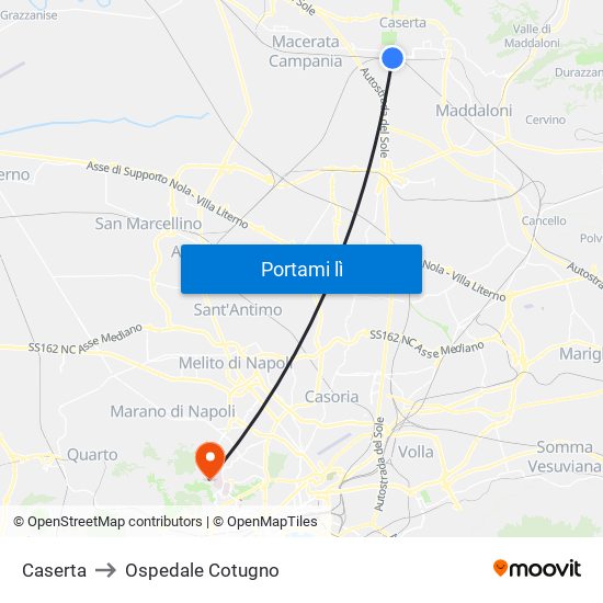 Caserta to Ospedale Cotugno map