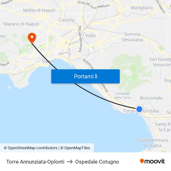Torre Annunziata-Oplonti to Ospedale Cotugno map