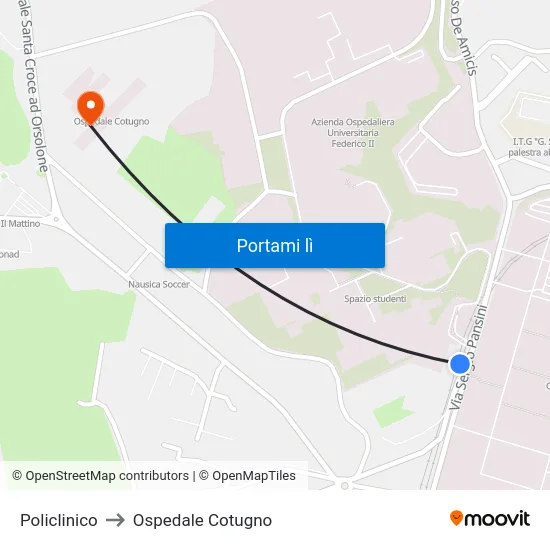 Policlinico to Ospedale Cotugno map