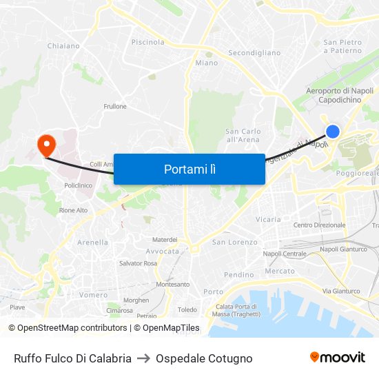 Ruffo Fulco Di Calabria to Ospedale Cotugno map