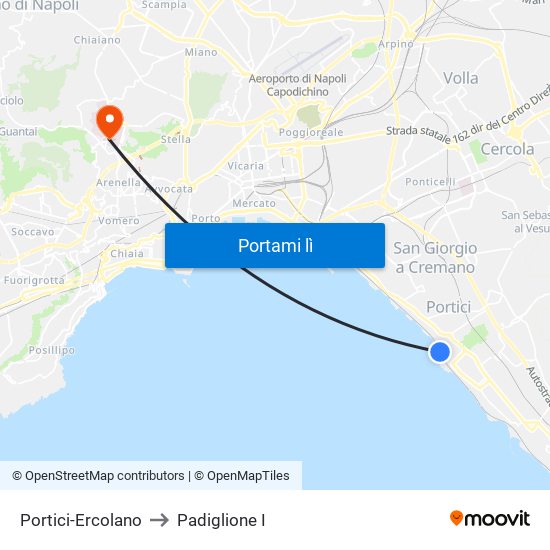 Portici-Ercolano to Padiglione I map