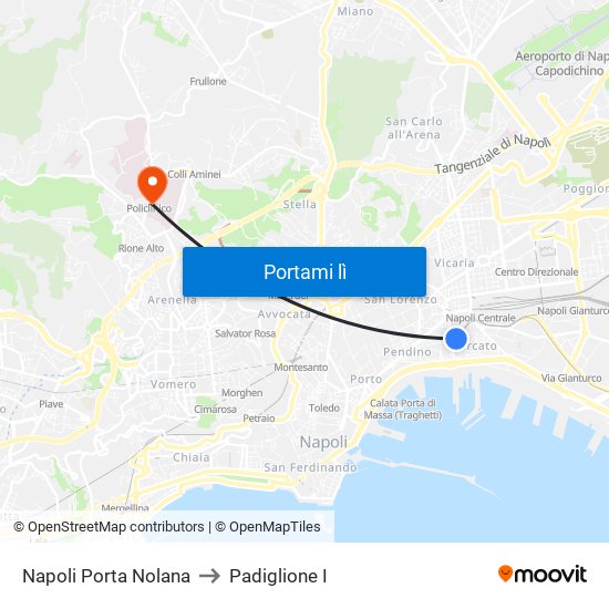 Napoli Porta Nolana to Padiglione I map