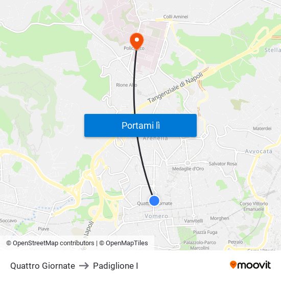 Quattro Giornate to Padiglione I map