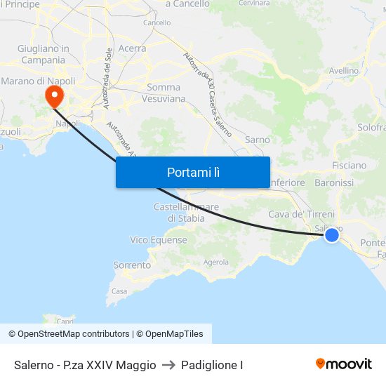 Salerno - P.za XXIV Maggio to Padiglione I map