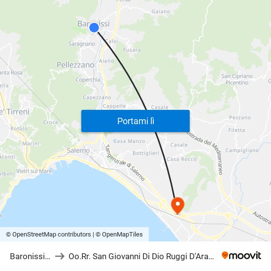 Baronissi Municipio to Oo.Rr. San Giovanni Di Dio Ruggi D'Aragona - Scuola Medica Salernitana map