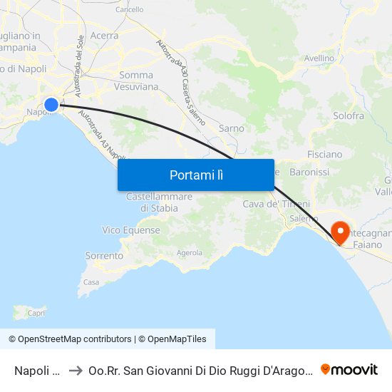 Napoli Centrale to Oo.Rr. San Giovanni Di Dio Ruggi D'Aragona - Scuola Medica Salernitana map