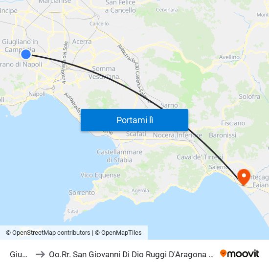 Giugliano to Oo.Rr. San Giovanni Di Dio Ruggi D'Aragona - Scuola Medica Salernitana map