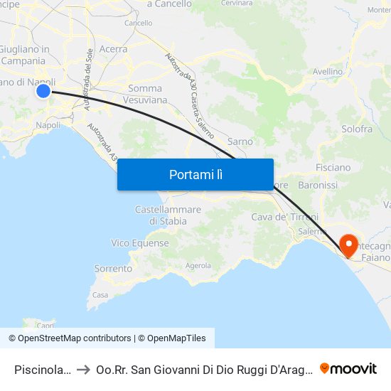 Piscinola-Scampia to Oo.Rr. San Giovanni Di Dio Ruggi D'Aragona - Scuola Medica Salernitana map