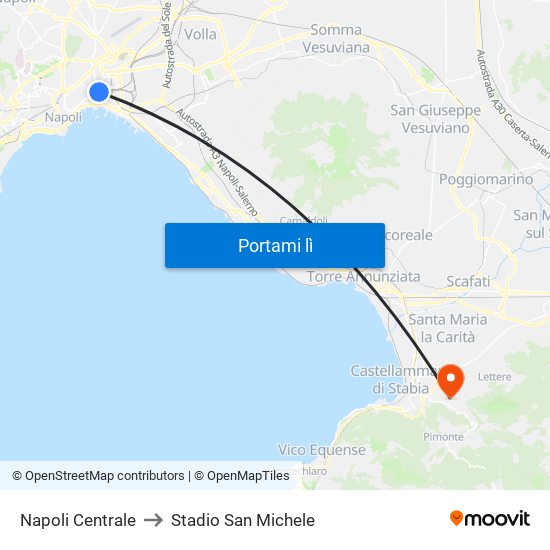 Napoli Centrale to Stadio San Michele map