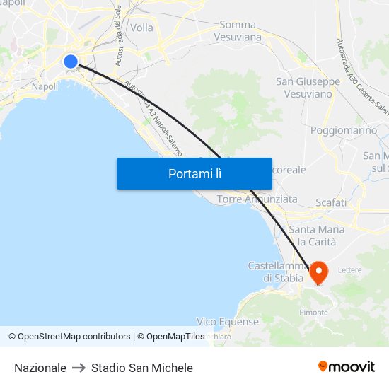 Nazionale to Stadio San Michele map