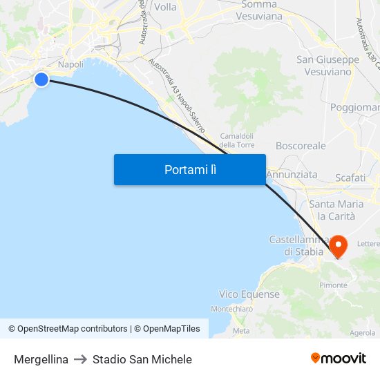 Mergellina to Stadio San Michele map