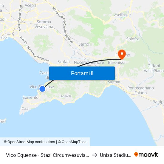 Vico Equense - Staz. Circumvesuviana to Unisa Stadium map