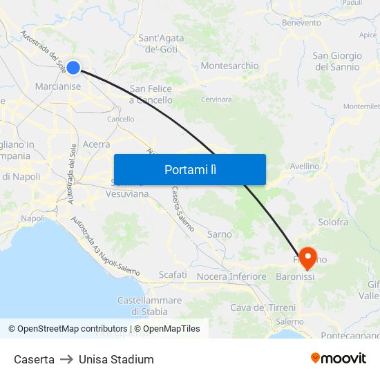 Caserta to Unisa Stadium map