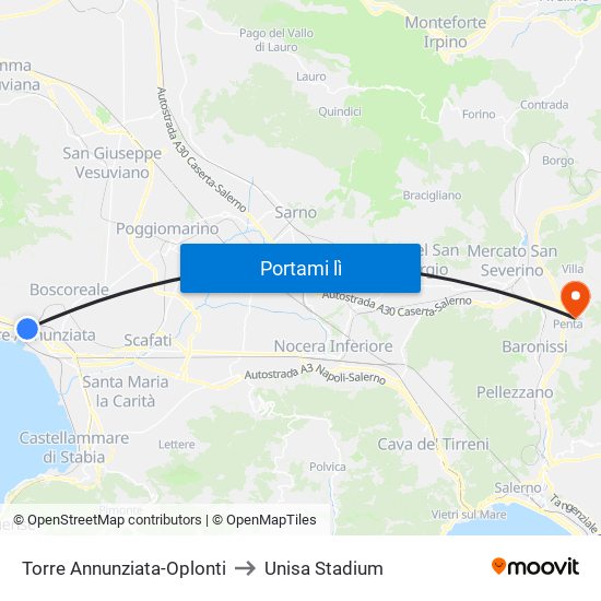 Torre Annunziata-Oplonti to Unisa Stadium map