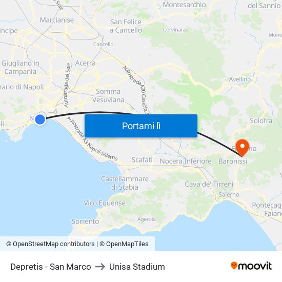 Depretis - San Marco to Unisa Stadium map