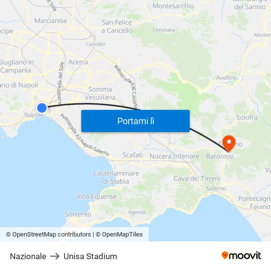 Nazionale to Unisa Stadium map