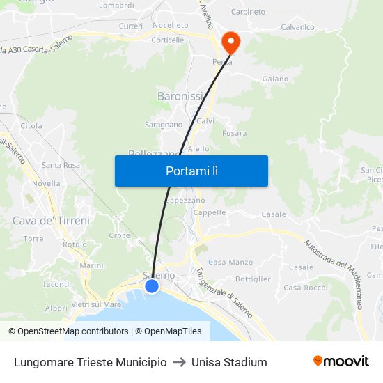 Lungomare Trieste Municipio to Unisa Stadium map