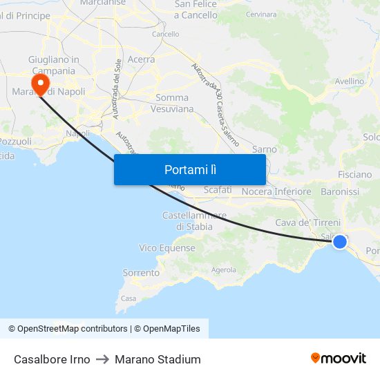 Casalbore Irno to Marano Stadium map