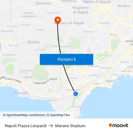 Napoli Piazza Leopardi to Marano Stadium map