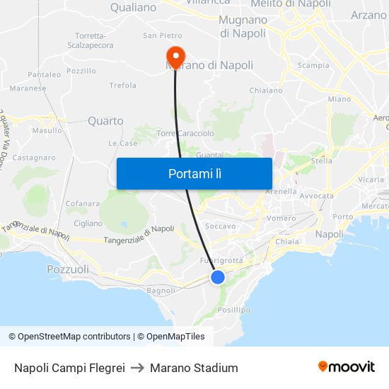Napoli Campi Flegrei to Marano Stadium map